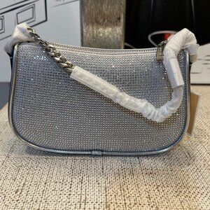 Michael Kors Carmela Silver Sm Pouchette with Cross Body Strap